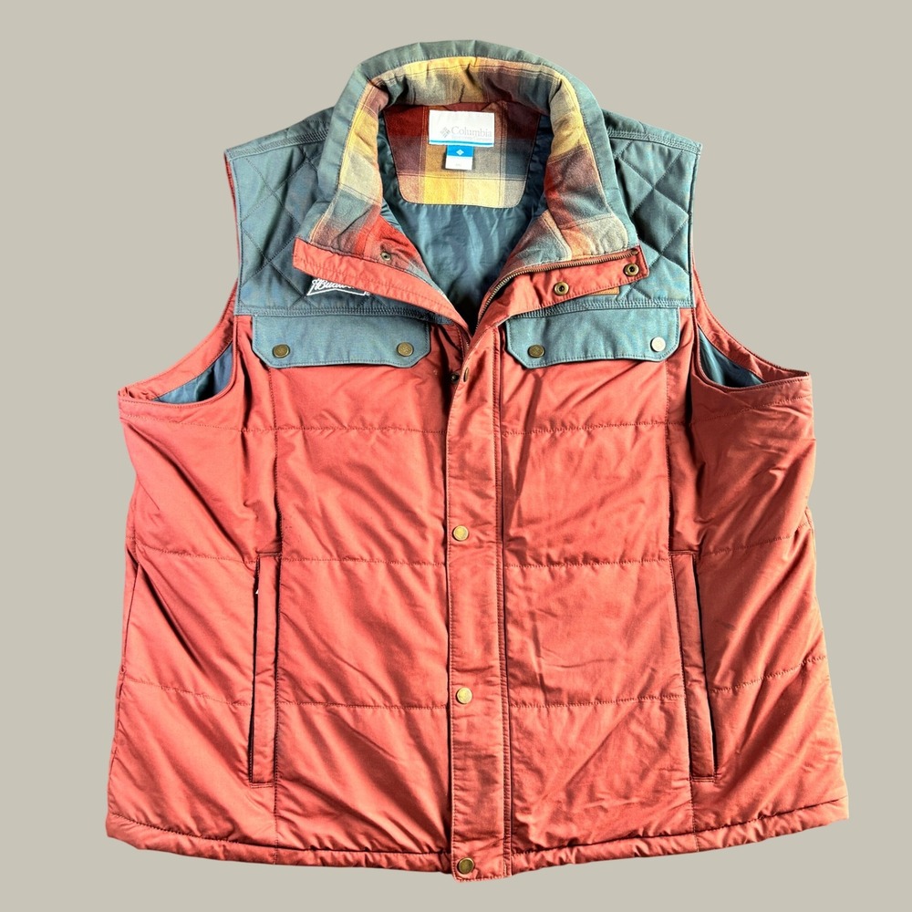 Columbia Mens Vest XXL Red Blue Budweiser Quilted Puffer Gorpcore Tailgate Camp